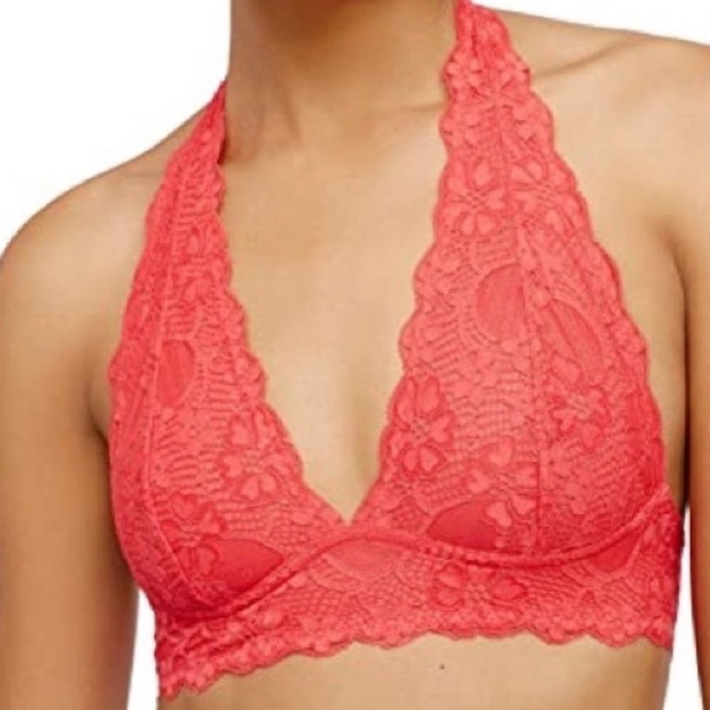 Intimately free people coral lace halter bralette